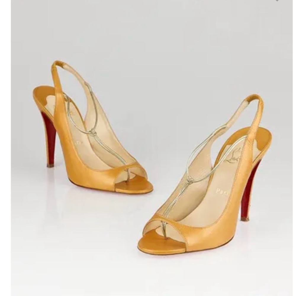 Christian Louboutin Spritney 100 Peach Peep-Toe Slingbacks